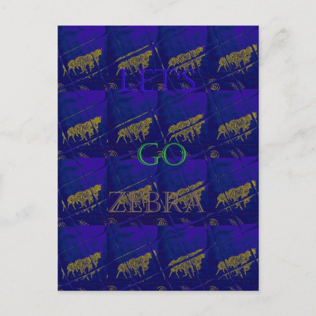 French Blue "Let's Go Zebra" Abstract Print Postcard (Front)