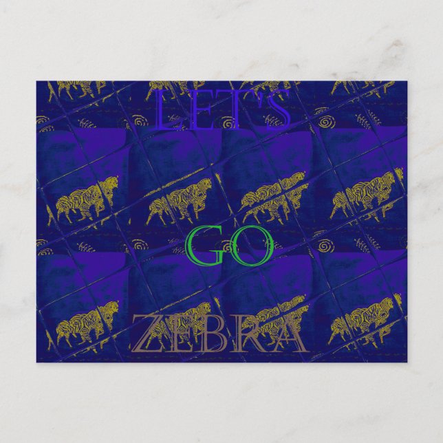French Blue "Let's Go Zebra" Abstract Print Postcard (Front)