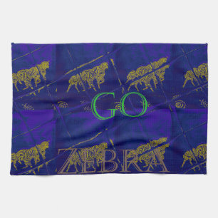 French Blue "Let's Go Zebra" Abstract Print Tea Towel