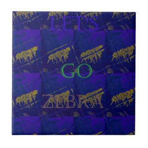 French Blue "Let's Go Zebra" Abstract Print Tile