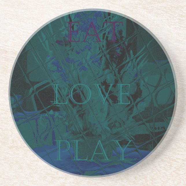 French Blue  Love Eat  Play Flower colours for all Coaster (Front)