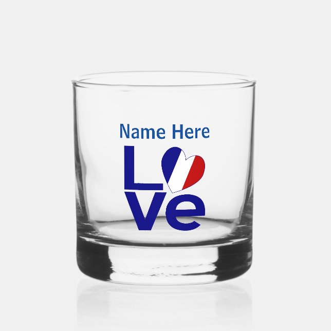 French Blue LOVE Heart Flag Personalised Whiskey Glass (Front)