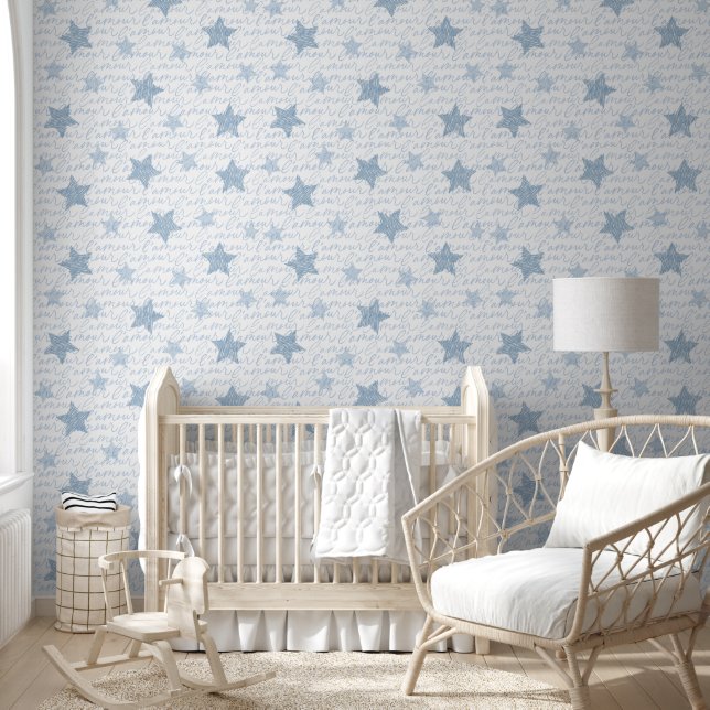 French Blue Love Stars Amour Wall Covering  (Kids)