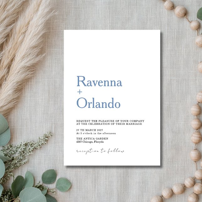 French Blue Minimalist Simple Modern Wedding Invitation (Creator Uploaded)