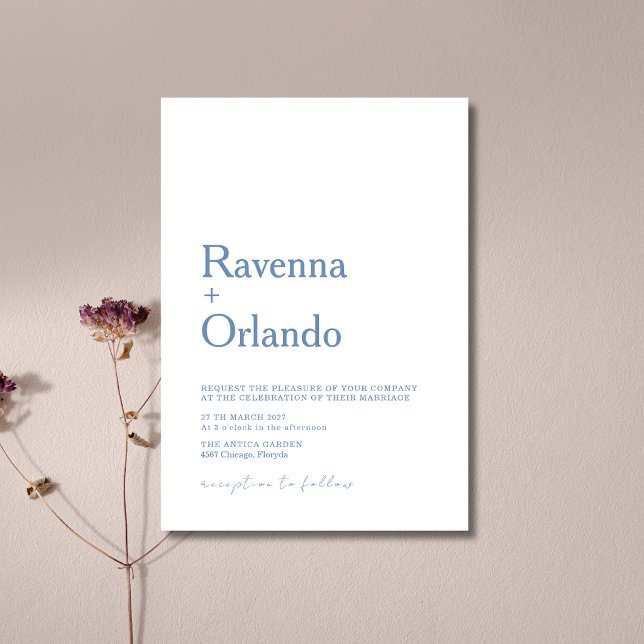 French Blue Minimalist Simple Modern Wedding Invitation (Creator Uploaded)