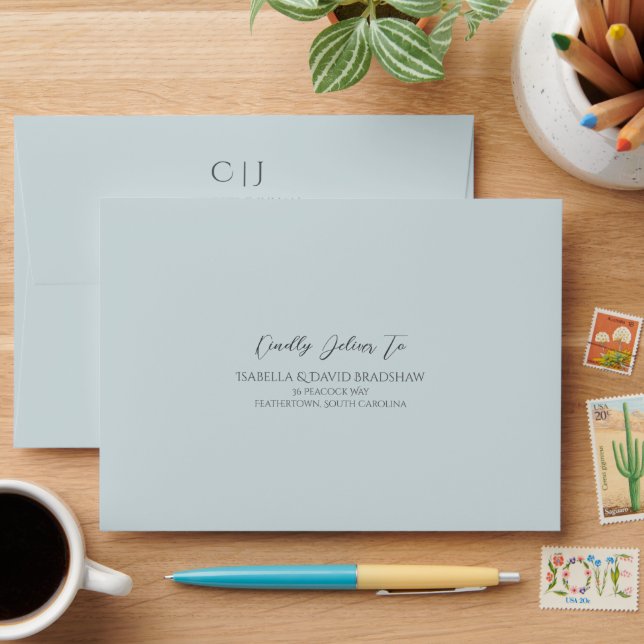 French Blue Monochromatic Wedding Envelope (Desk)