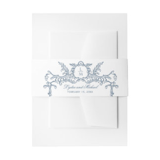 French Blue Ornate Baroque Monogram Invitation Belly Band