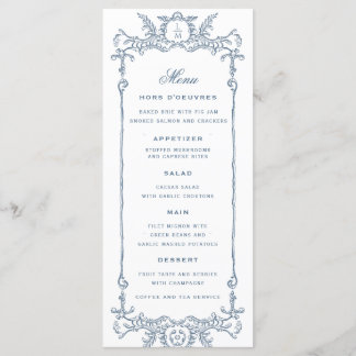 French Blue Ornate Baroque | Monogram Wedding  Menu