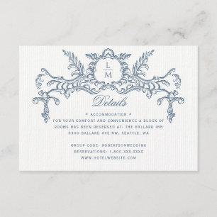 French Blue Ornate Baroque Wedding Details Enclosure Card