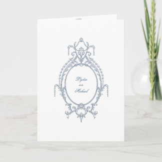 French Blue Ornate Baroque Wedding Invitation