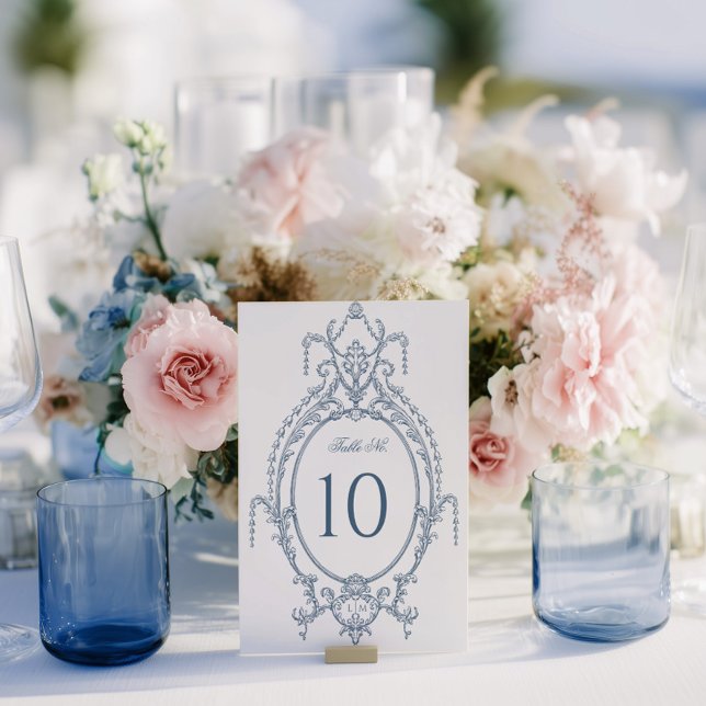 French Blue Ornate Baroque Wedding  Table Number (Creator Uploaded)