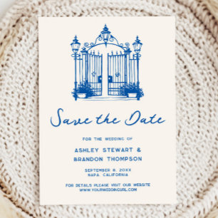 French Blue Pastoral Countryside Save the Date Invitation