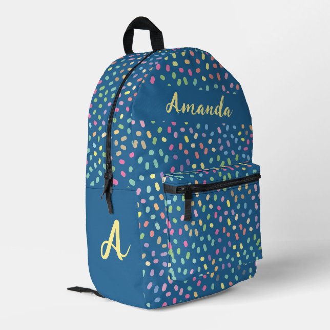French Blue| Personalised Colourful Confetti  Printed Backpack (Back Corner Left)