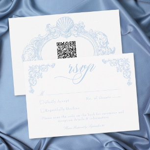 French Blue Rococo Regal Vintage Elegant Wedding RSVP Card
