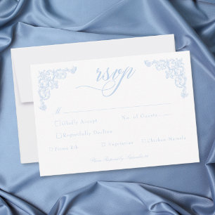 French Blue Rococo Regal Vintage Elegant Wedding RSVP Card