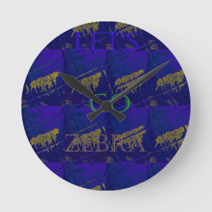 French Blue Safari Lets Go Zebra Hakuna Matata Round Clock