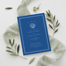French Blue Seashell Coastal Wedding Invitation