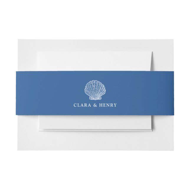 French Blue Seashell Invitation Belly Band (Front Example)