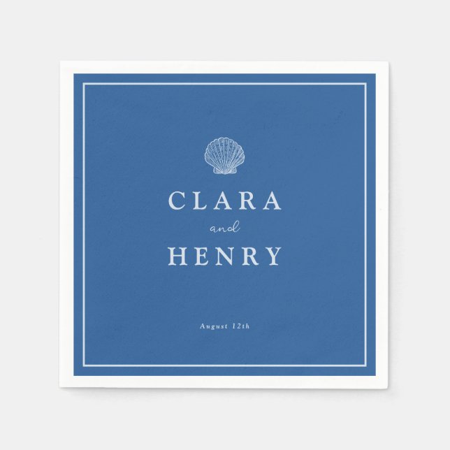 French Blue Seashell Wedding Napkins (Front)