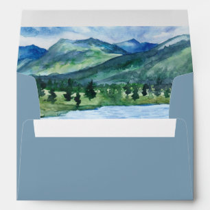 French Blue Serene Watercolor Lake Envelope