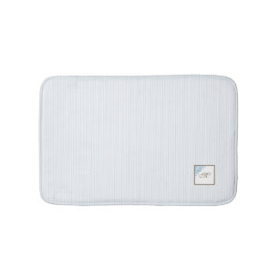 French Blue Stripe Fleur de Lis Script Monogram Bath Mat