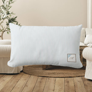French Blue Stripe Fleur de Lis Script Monogram Lumbar Cushion