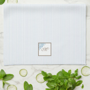 French Blue Stripe Fleur de Lis Script Monogram Tea Towel