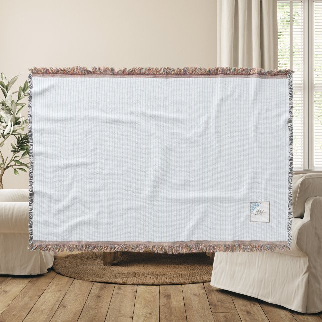 French Blue Stripe Fleur de Lis Script Monogram Throw Blanket (Creator Uploaded)