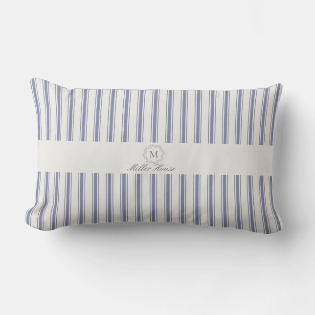 French blue Striped monogram Lumbar Cushion (Front)