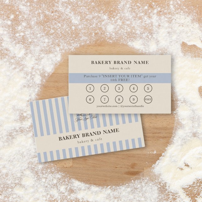  French Blue Stripes Bakery Logo Loyalty Punch  Business Card (Creator Uploaded)