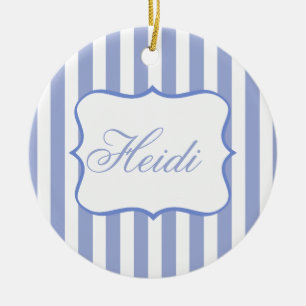 French Blue Stripes Ceramic Ornament