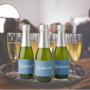 French Blue Stylised Script Wedding Bridesmaid Sparkling Wine Label