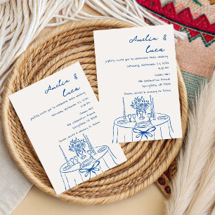 French Blue summer Romantic hand drawn wedding Invitation
