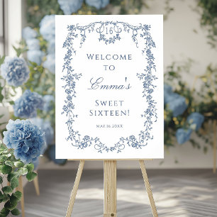 French Blue Sweet 16 Birthday Party Welcome Poster