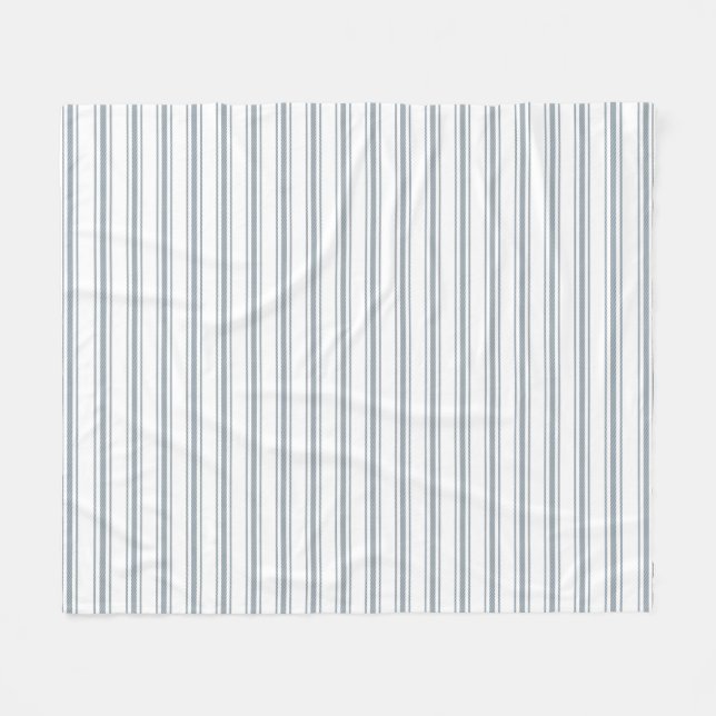 French Blue Ticking Stripe Fleece Blanket (Front (Horizontal))