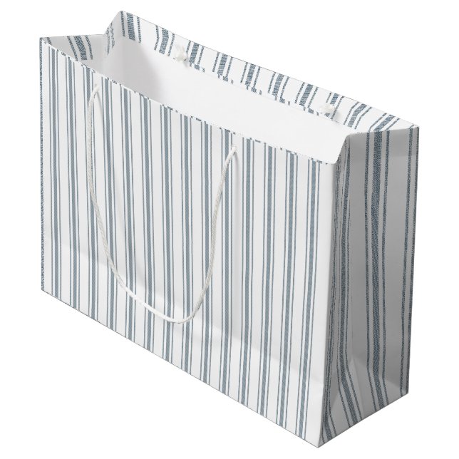 French Blue Ticking Stripe Large Gift Bag (Front Angled)