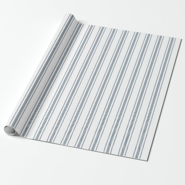 French Blue Ticking Stripe Wrapping Paper (Unrolled)