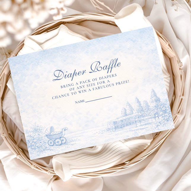 French Blue Toile Baby Shower Diapper Raffle Enclosure Card (Creator Uploaded)