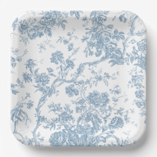 French Blue Toile de Jouy Paper Plate
