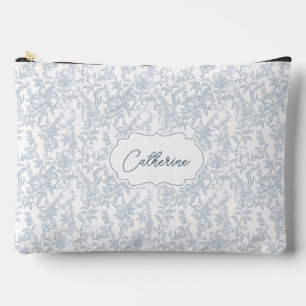 French Blue Toile Floral Lace Personalised Accessory Pouch