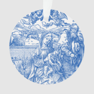 French Blue Toile Nativity Scene Ornament
