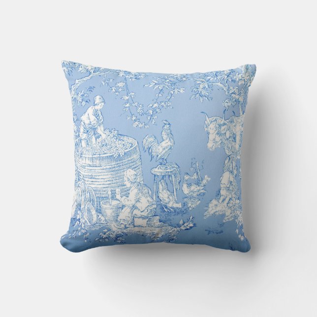 French Blue Toile Pillow (Front)