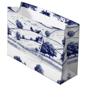 French Blue Toile Vintage Pastoral Architecture Large Gift Bag