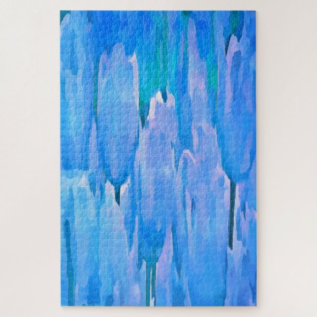 French Blue Tulips Abstract Floral Pattern Jigsaw Puzzle (Vertical)