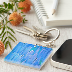 French Blue Tulips Abstract Floral Pattern Key Ring