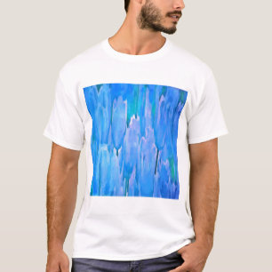 French Blue Tulips Abstract Floral Pattern T-Shirt