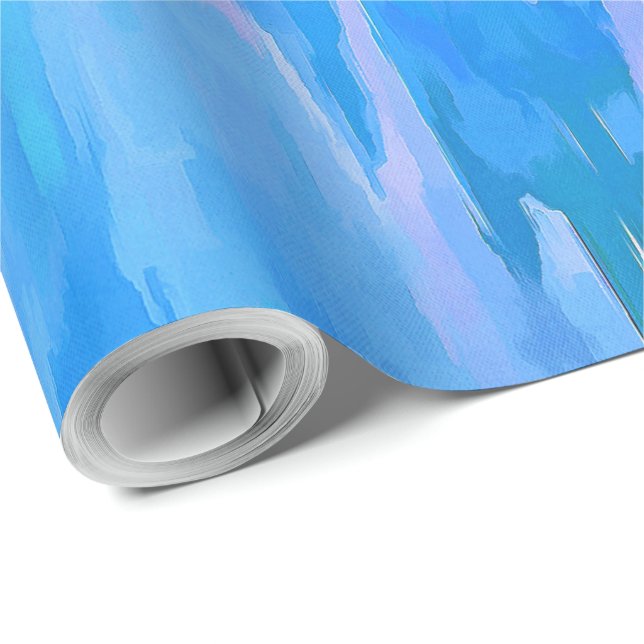 French Blue Tulips Abstract Floral Pattern Wrapping Paper (Roll Corner)