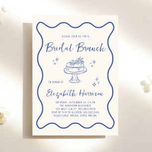 French Blue Wavy Frame Cream Bridal Brunch Shower Invitation
