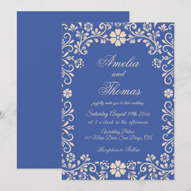 French Blue Wedding Invitation (Front/Back)