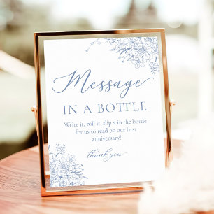French Blue Wedding Message In A Bottle  Poster